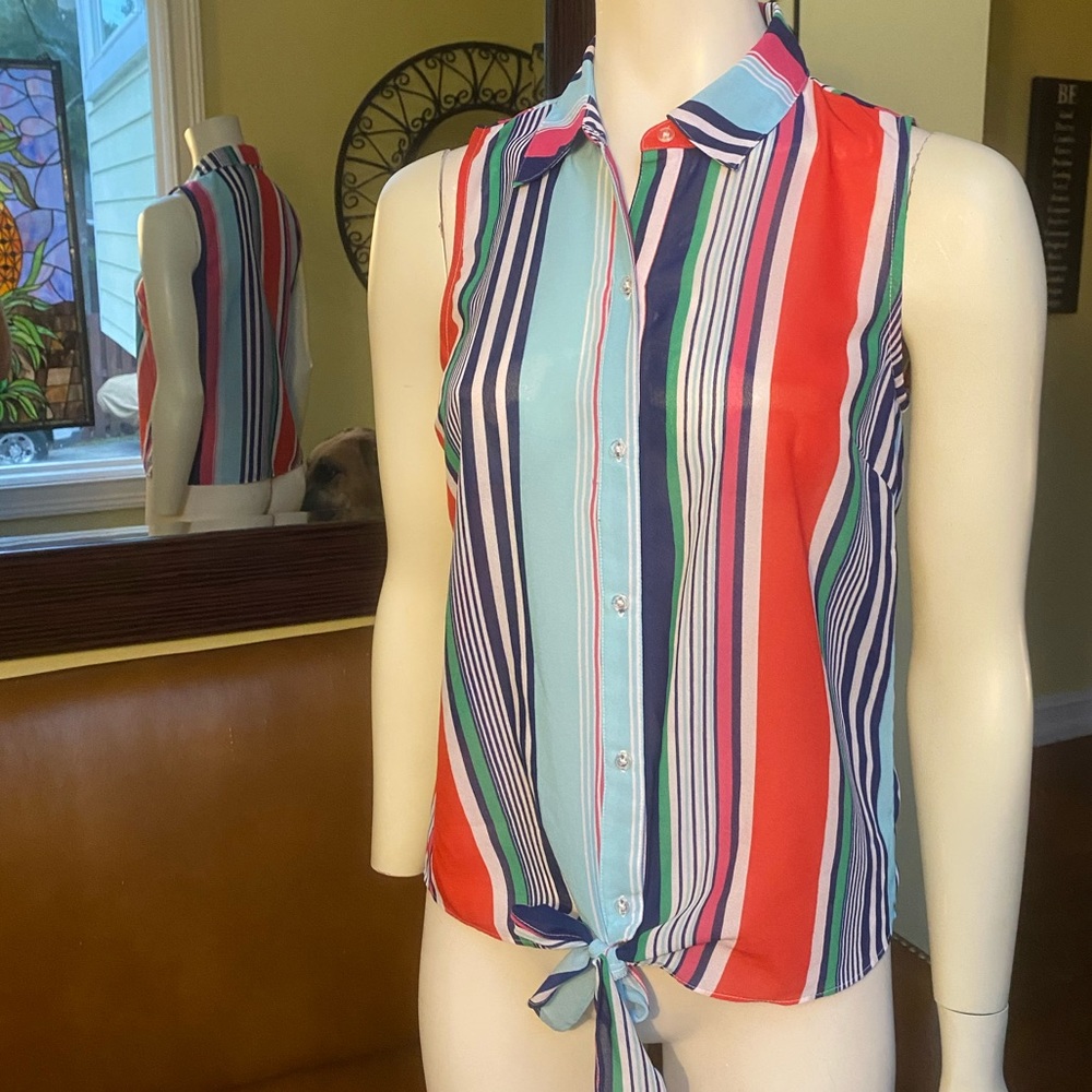 Banana Republic ❤️sheer top-multi color stripes Size XS Excellent condition